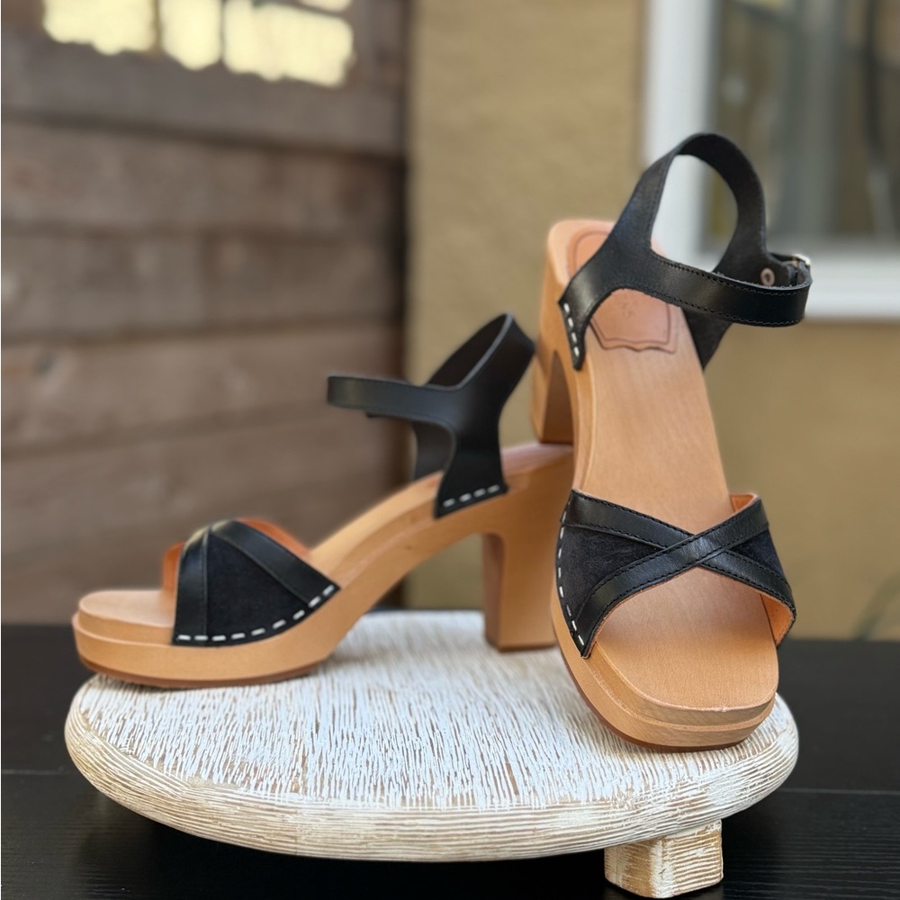 Swedish Hasbeens Triangle Sandal Open Toe Womens 9 Boho Retro Indie Black New